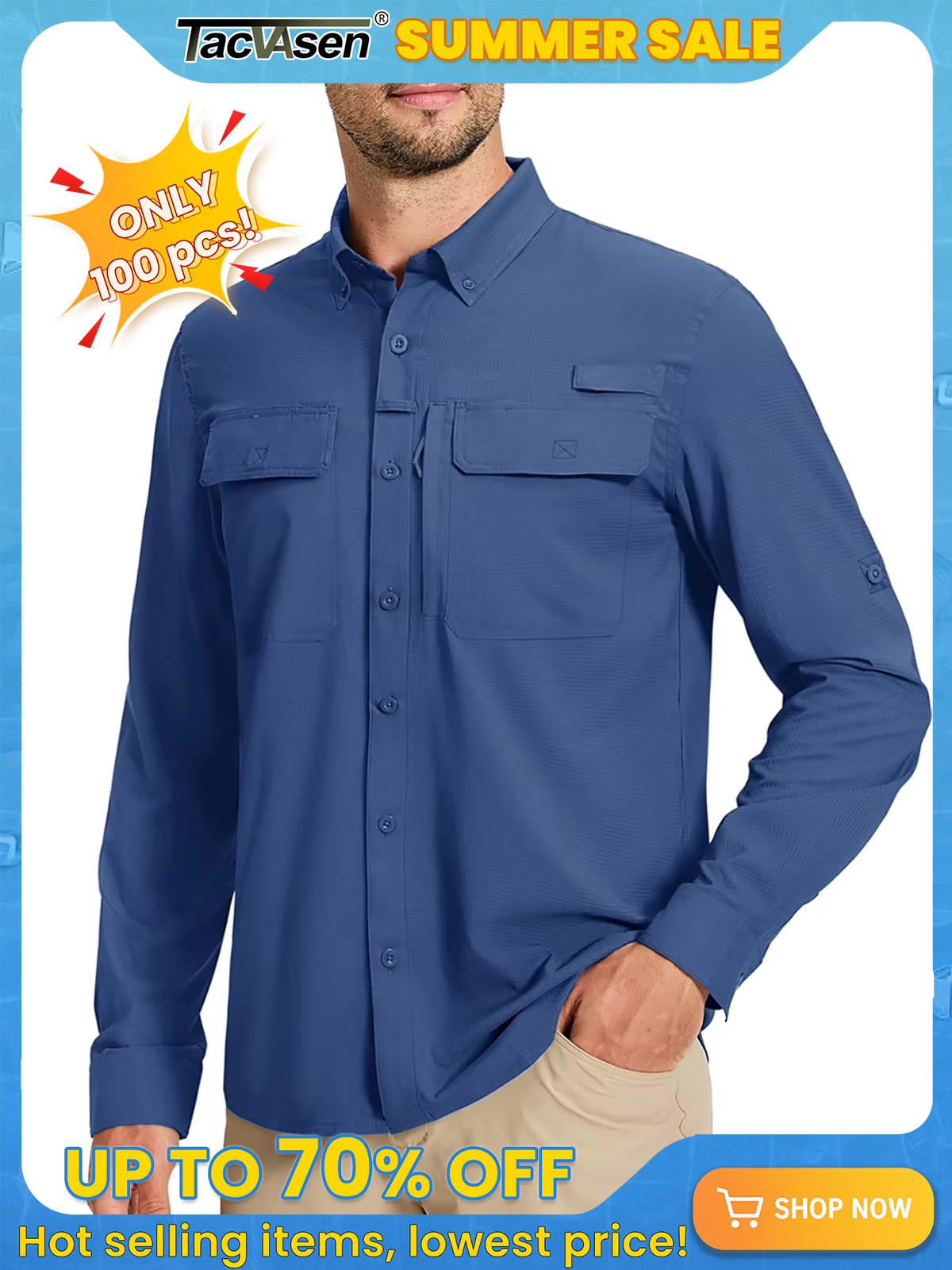 TACVASEN UV Block Fishing Shirts Mens Sun Protection Quick Dry Long Sleeve Shirts Mesh Breathable Hiking Cargo Shirts Work Shirt