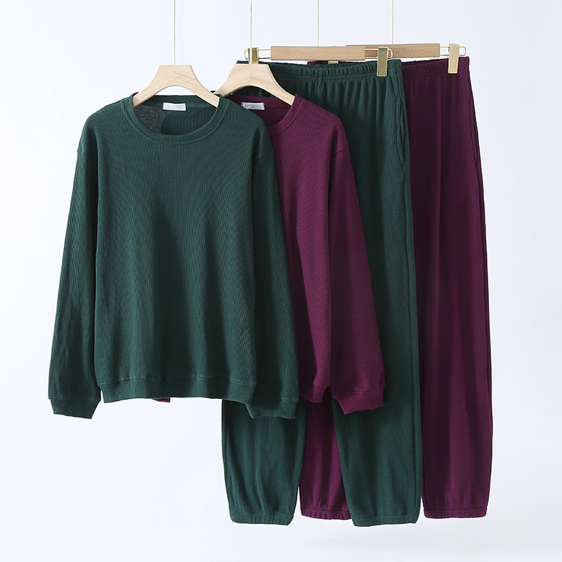 New Pure Cotton Waffle Sleepwear Set Women's Long Sleeved Pajamas Casual Home Clothes Spring Autumn Nightwear Pijama Female