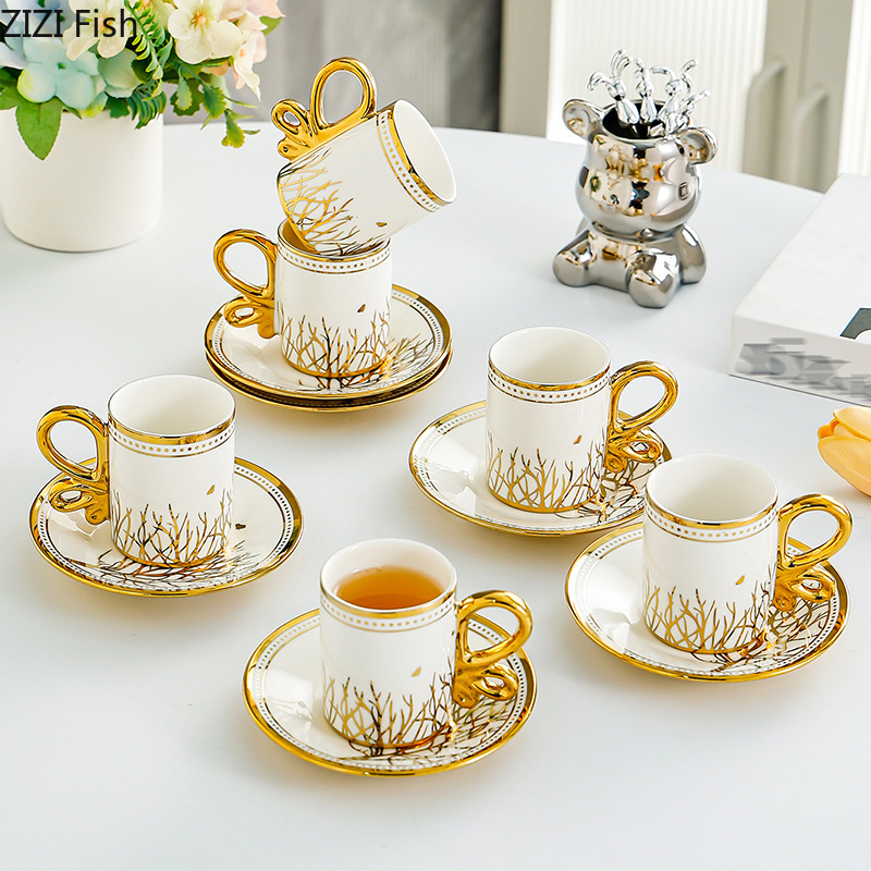 6-piece Set of Espresso Cups Tea Set Retro Afternoon Tea Coffee Cup Saucer Sets Couple Cup Set Home Creative Drinkware g Gift K260225-image-1095442646