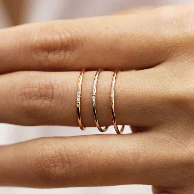 Stainless Steel Minimalist Thin Rings for Women Wedding Brilliant Cubic Zircon High Quality Versatile Female Finger Ring Jewelry