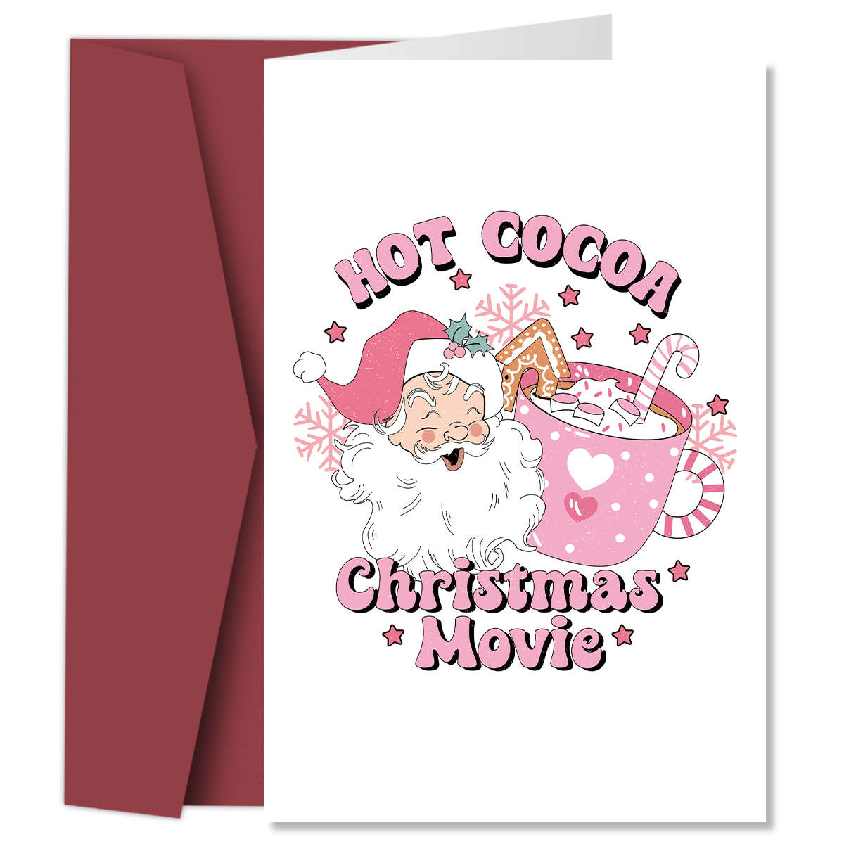 1set Festive Pink Santa Claus Christmas CardsUnique Hot Cocoa Movie Theme Xmas Greeting CardNovelty Holiday Gift for Menu0026Women K260318-image-1098006366