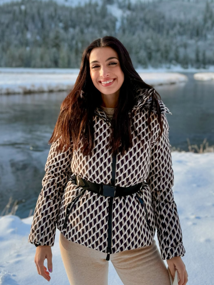 ZBZA Women's Hooded Warm Ski Wear Jacket High Collar Long Sleeves with Belt Windproof Thermal Jacket Winter Female Chic Overcoat