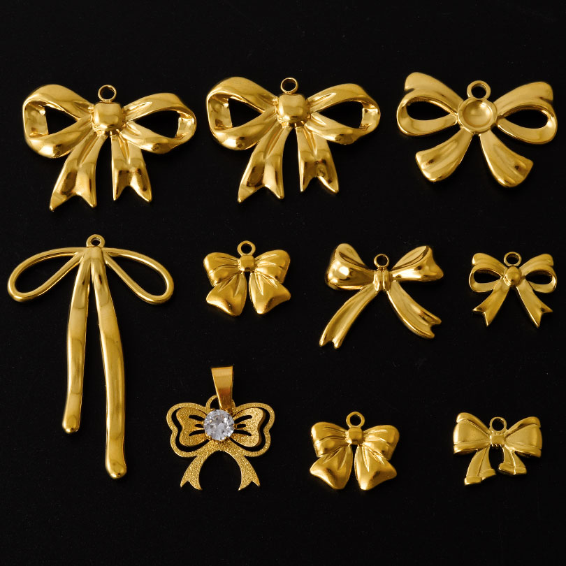 Real Gold Plated Girl Pendant Bowknot Charms For Jewelry Making Supplies Stainless Steel Charm DIY Earrings Bracelets Necklaces