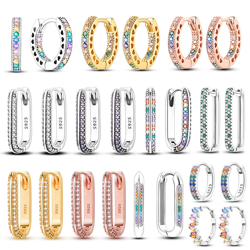 Original 925 Sterling Silver Colorful Gold Rose Gold Big Hoop Earrings For Women Collocation Wedding For Wife Girlfriend Gift