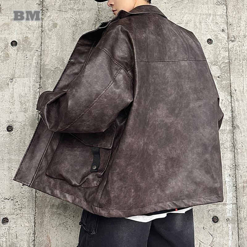 Plus Size Men'S Clothing American Vintage Motorcycle Leather Jacket Men Korean Fashion Casual Brown Leather Coats Hip Hop Jacket