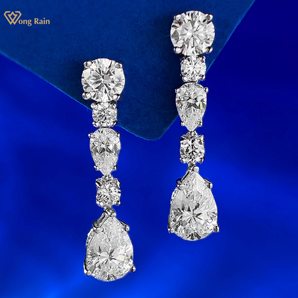 Wong Rain Elegant 925 Sterling Silver Pear Cut 8*12 MM Lab Sapphire High Carbon Diamond Gemstone Drop Earrings Fine Jewelry Gift
