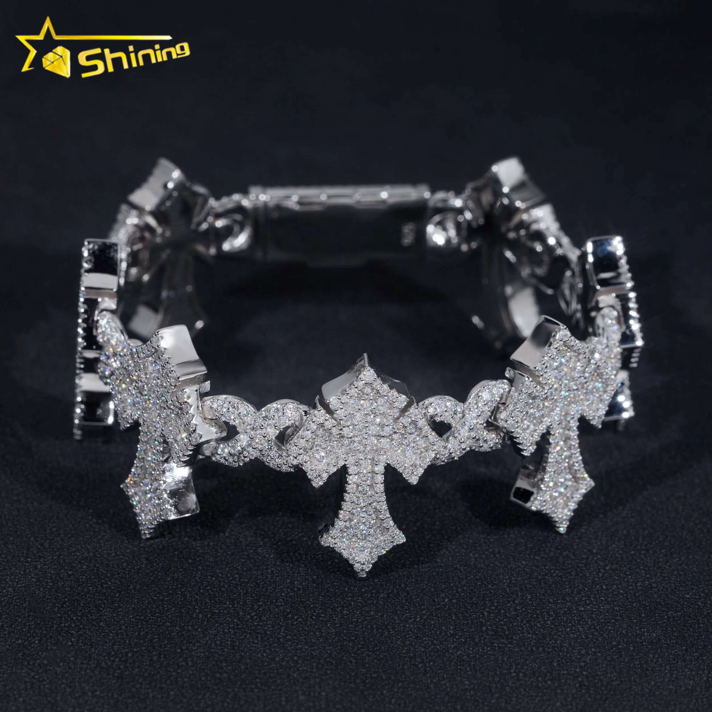 High end Hip Hop Style Cross Infinity 925 Sterling Silver VVS Moissanite Cuban Link Bracelet