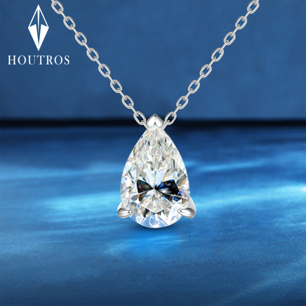 4CT Pear Cut D VVS1 Moissanite Pendant Necklace for Women 925 Sterling Silver Plated 18K White Gold Waterdrop Neck Chain Jewelry