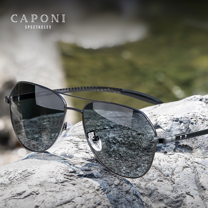 CAPONI Polarized Sunglass Men Photochromic CarbonFiber Sports shades Sunglasses UV400 Day Night Vision Brand designer BS23028
