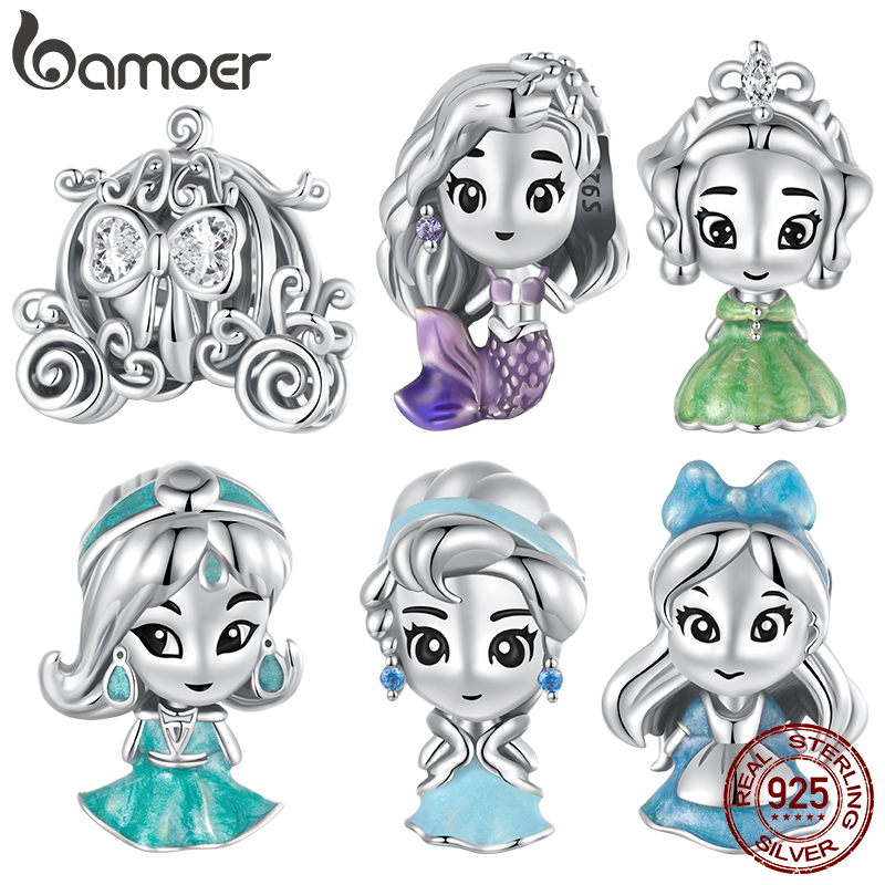 Bamoer Original 925 Sterling Silver Princess Charm Dreamlike Fairytale Bead Mermaid for Women Bracelet DIY Fine Jewelry Gifts