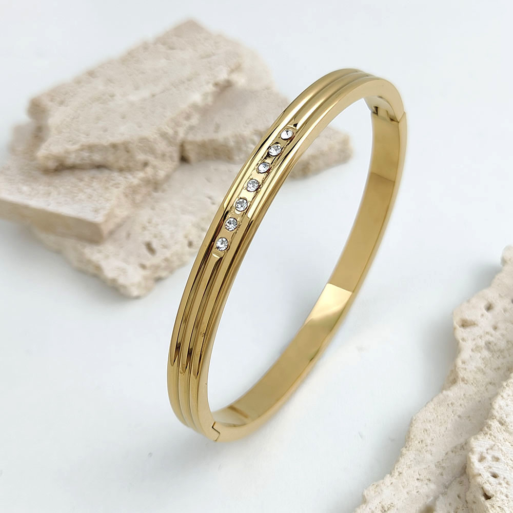 New striped zircon stainless steel gold plated 18K bracelet, high quality waterproof silver jewelry, gift for wife