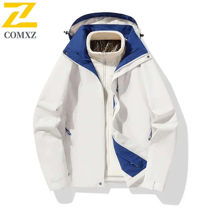 2025 Spring and Autumn Windbreakers Men's 3 and 1 Lined with Graphene Thermal Hooded Jacket Outdoor Hiking Men's Charge Jacket