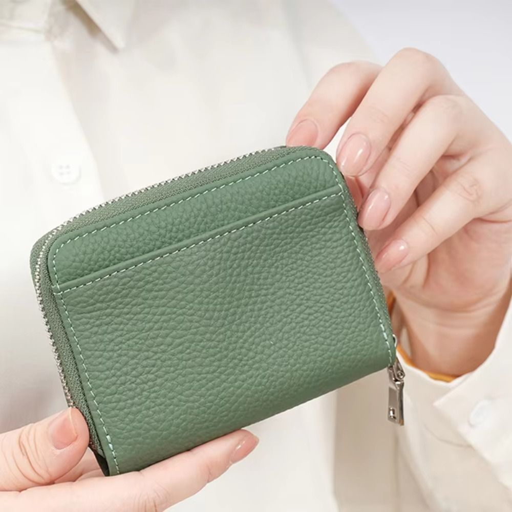 RFID Blocking Women's Card Bag Zipper Pocket Genuine Leather Credit Card Holders Luxury Large Capacity Woman Short Wallet Gift