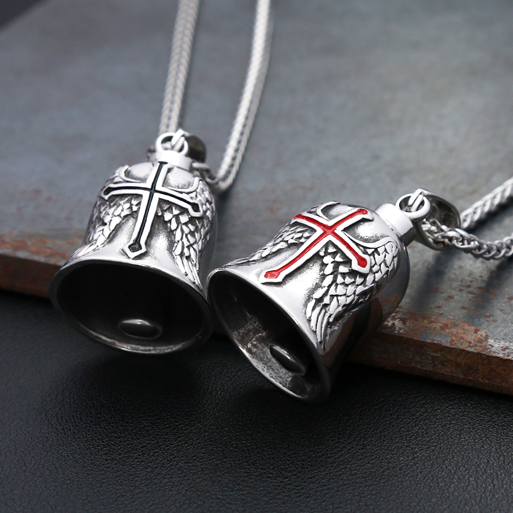 Vintage Stainless Steel Bell Charm Riding Amulet Pendant Necklaces For Men Fashion Motorcycle Rock Party Jewelry Accessories