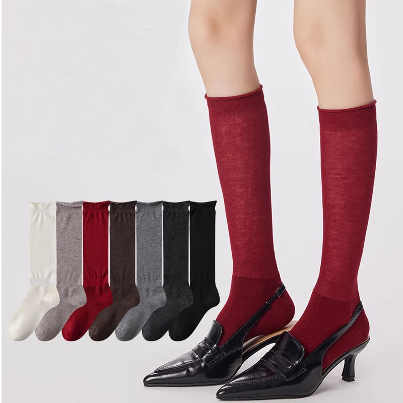 New Ultra Fine High-end Wool Women's Cuff Socks Lightweight Warm Elegant Roll Top Perfect Spring Gift for Ladies Mid-Calf Length