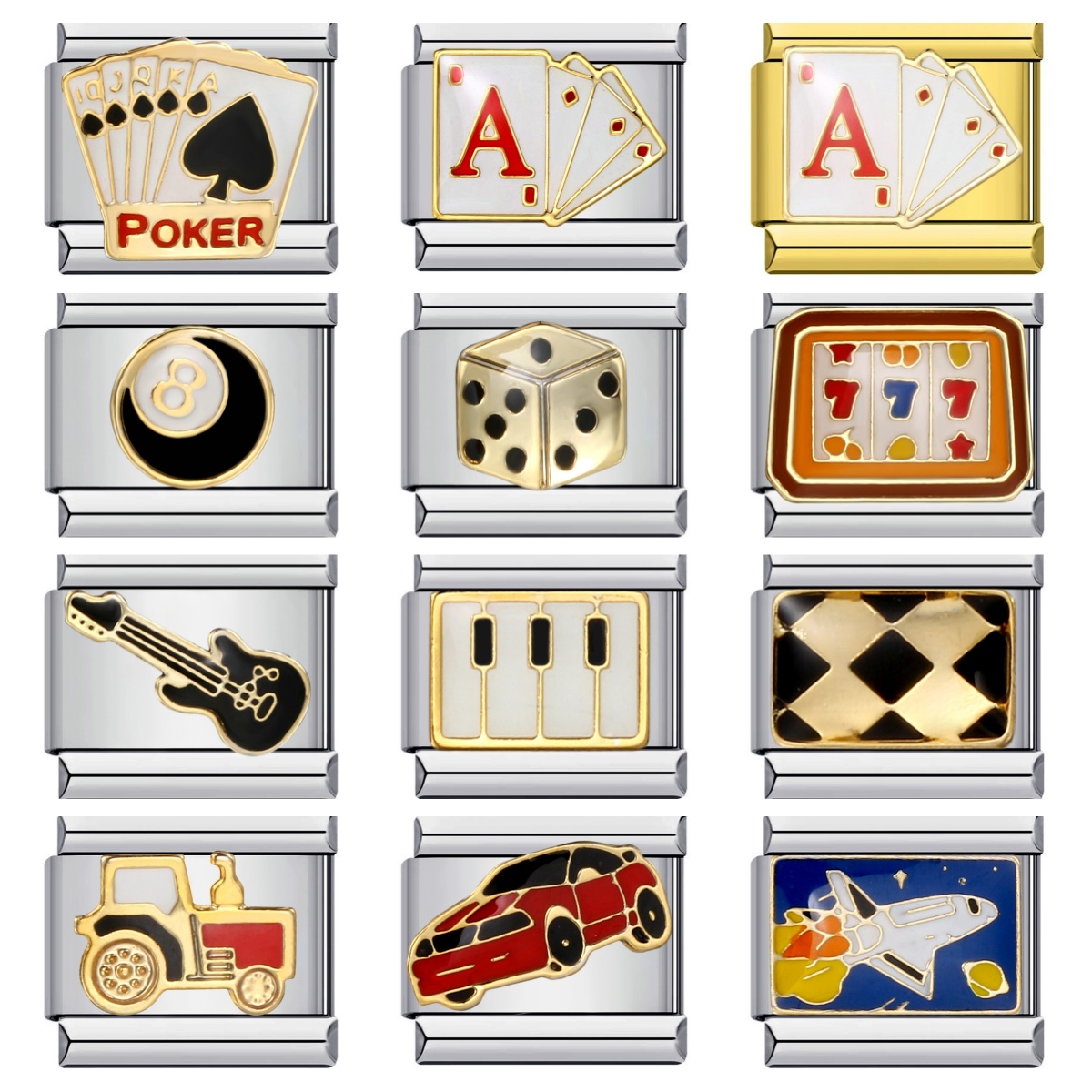 Fashion Camera Car Airplane Dice Chess Card Jewelry Italian Link Fit 9mm Stainless Steel Charm Beads Making DIY Bracelets Gifts