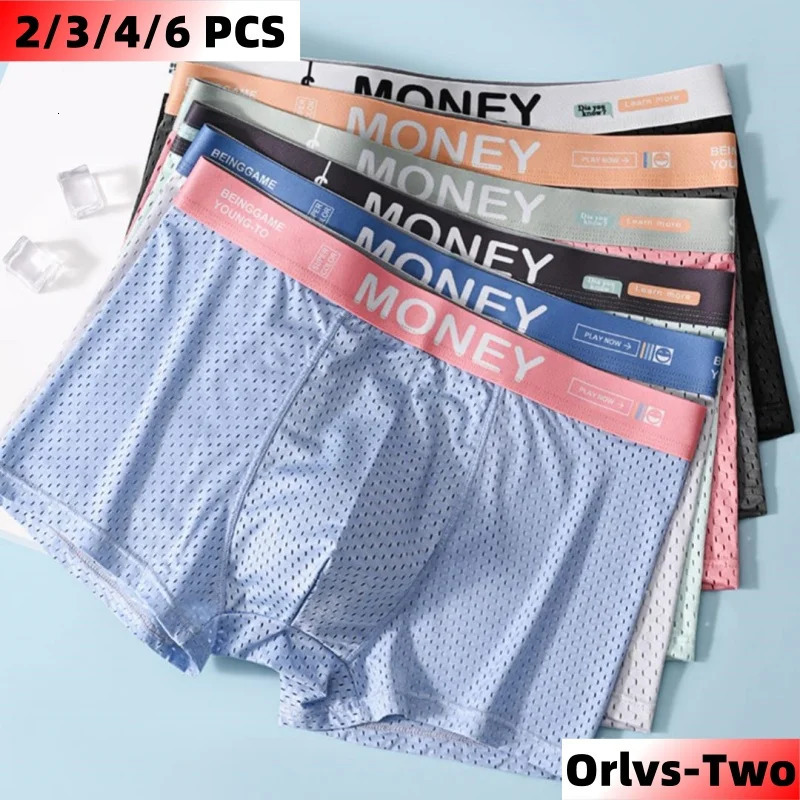 2/3/4/6 PCS Mens Panties Plus Size Thin Shorts Sports Boxer Breathable Panties Ice Silk Underpants Gift Underwears 250708