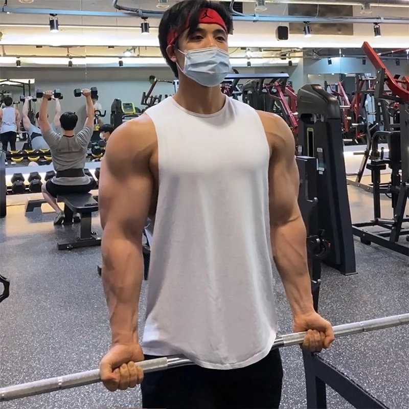 Plain Gym Bodybuilding Muscle Sleeveless Shirt Men Basketball Training Tank Tops Summer Cotton Breathable Cool Loose Sport Vests