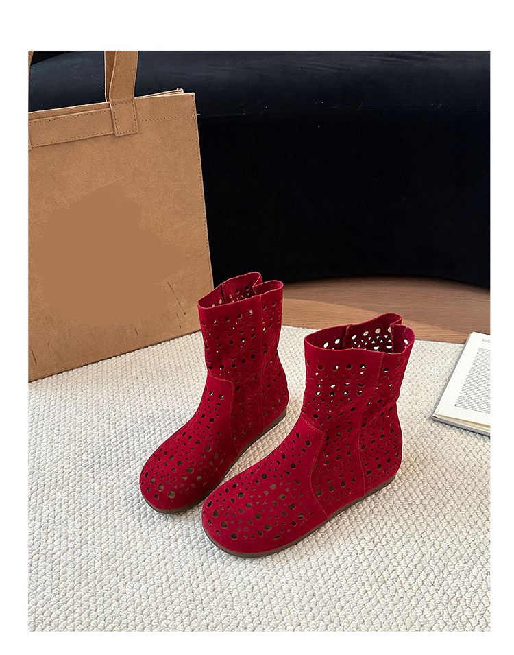 Fashion Stylish Versatile Vintage Women Shoes Leather Women Round Toe Boot Hip hop Rock Punk Style Designer Hollow Out Ankle Boot Shoes