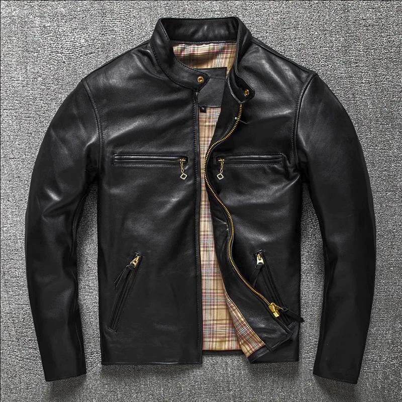 2025 Men's Leather Motorcycle Jacket Spring Genuine Leather Jackets Men Sheepskin Short Coat for Men Plus Size Biker Outerwear