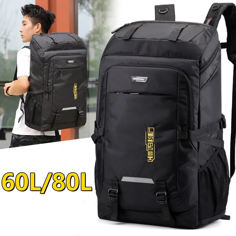 60L 80L Hiking Camping Backpack Nylon Waterproof Large Capacity Luggage Rucksack Men Women Outdoor Climbing Travel Sports Bag