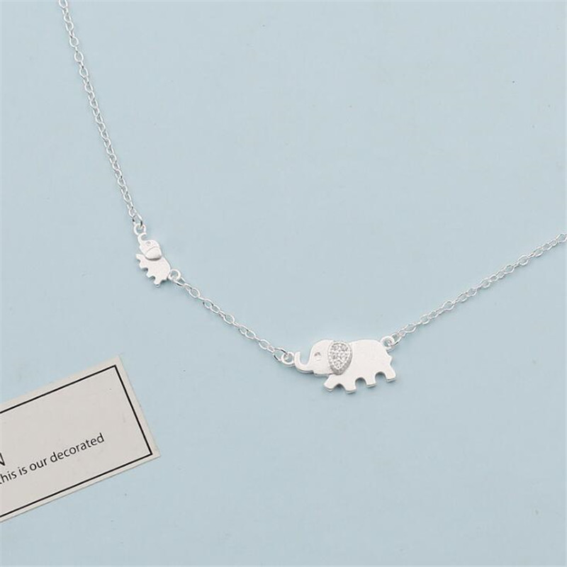 European Style Fashion Jewelry New Small Elephant 925 Sterling Silver Cute Animal Crystal Clavicle Chain Pendant Necklaces XL214