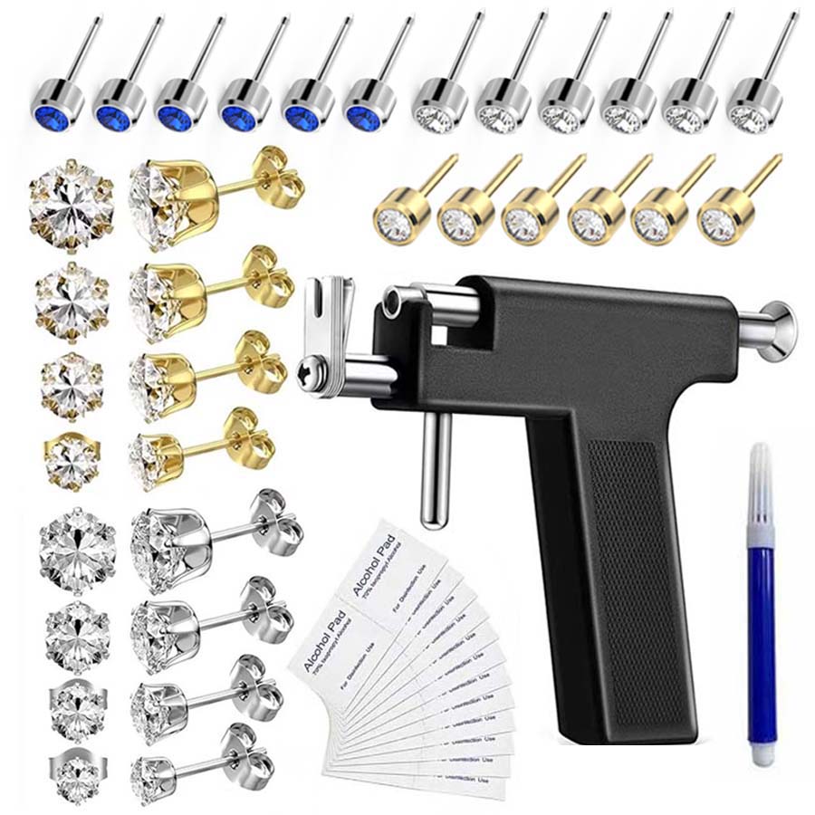 Self Ear Piercing Gun Kit-Professional Salon and Home Use Piercing Gun Tools Kit With 17 Pairs of Diamond Stud Earrings Set For
