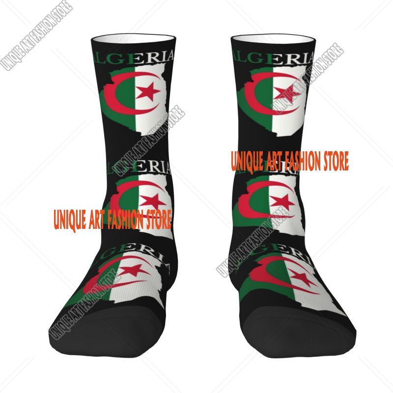 Fashion Printing Algeria Flag Map Socks for Women Men Stretch Summer Autumn Winter Algerian Heart Crew Socks