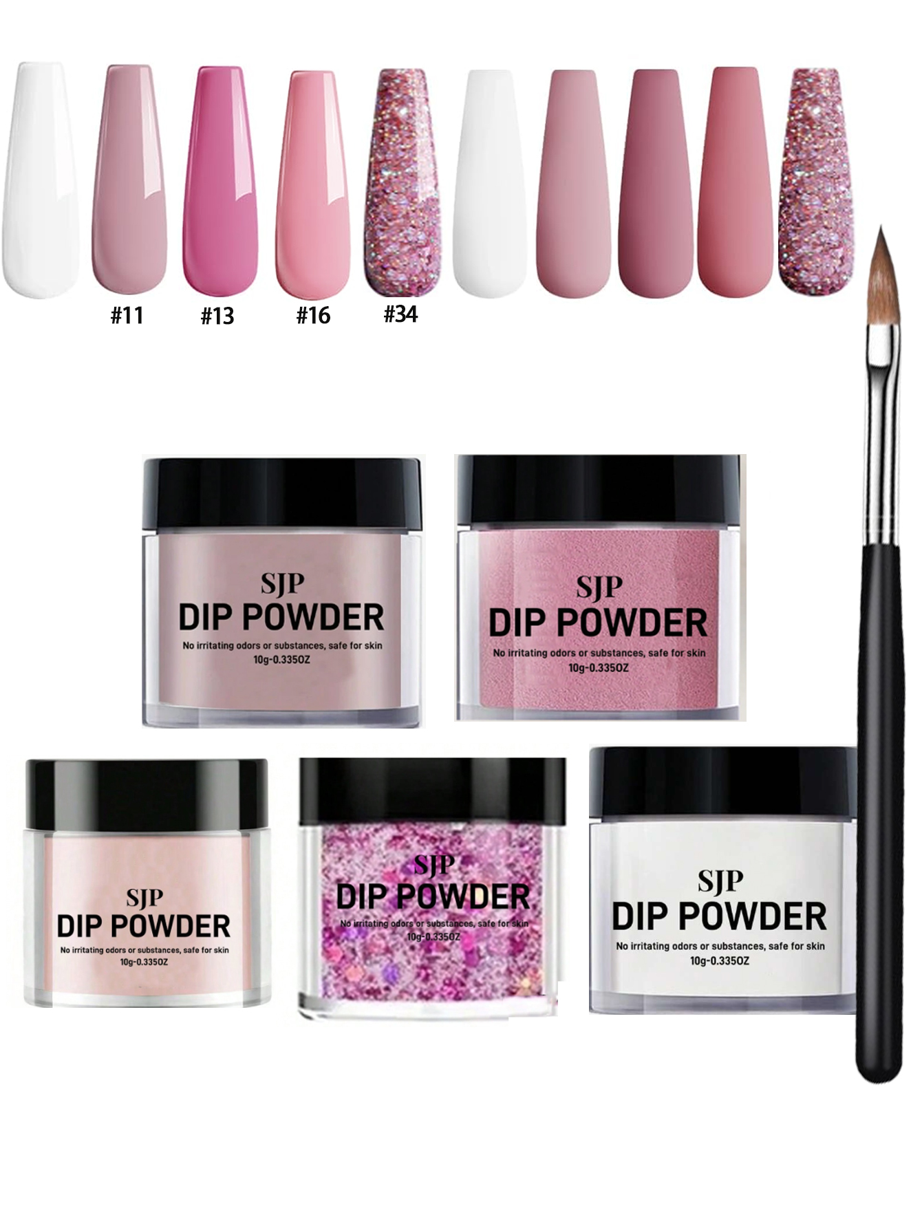 5 PCS acrylic powder Color Dip Powder kit , Nail Dip Powder and acrylic powde brush for French Manicure, Suitable for Home Nai