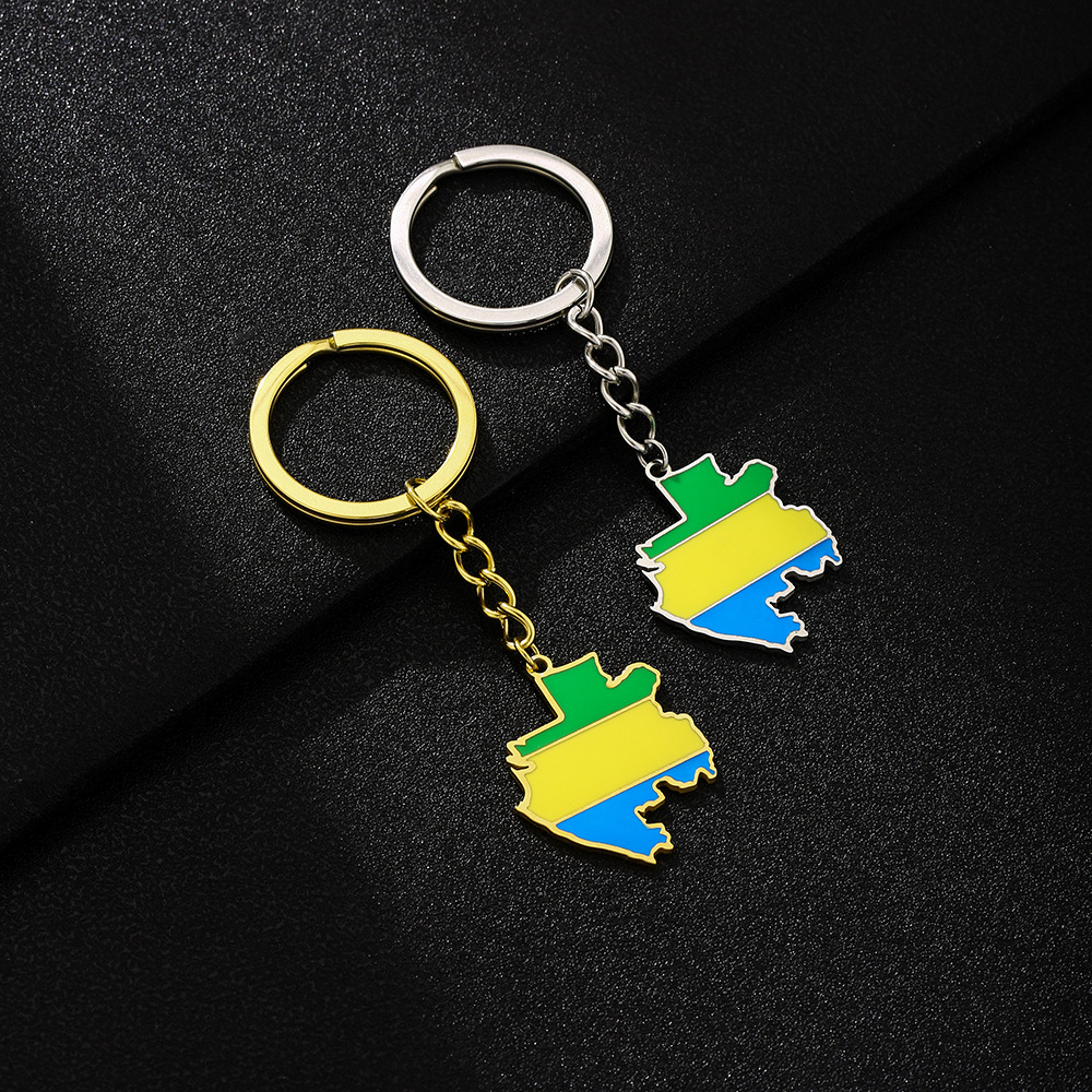 Amazon hot-selling men's and women's retro drip oil ethnic style stainless steel Gabon map flag keychain decoration