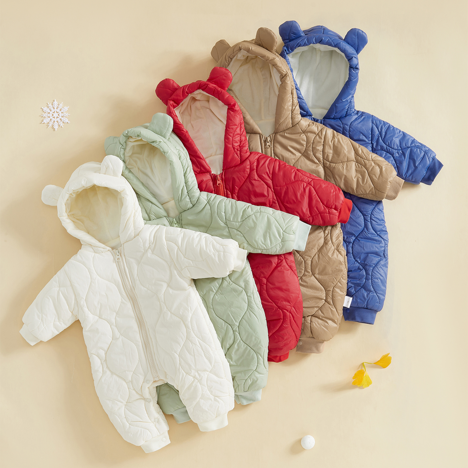 FOCUSNORM 0-12M Winter Baby Girls Boys Snowsuit Romper 5 Colors Solid Long Sleeve Zip Up Hoodie Puffer Jacket Warm Jumpsuits