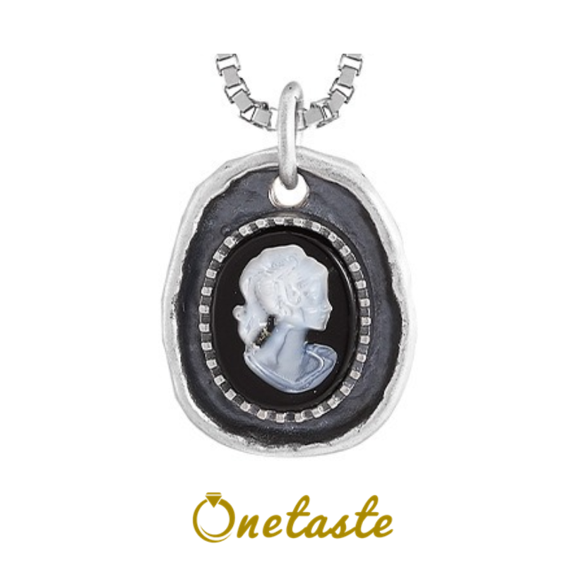 925 Sterling Silver Black Agate Mother of Pearl Pendant For Women Beauty Head Cameo Chic Unique Necklace Pendants Without Chain