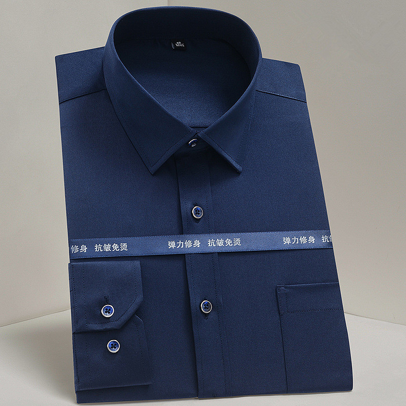 Men's Stretch Shirts Long Sleeve Solid Color Smooth Soft Plain Black Navy Button Down Smart Causal Basic Standard Fit Work Shirt