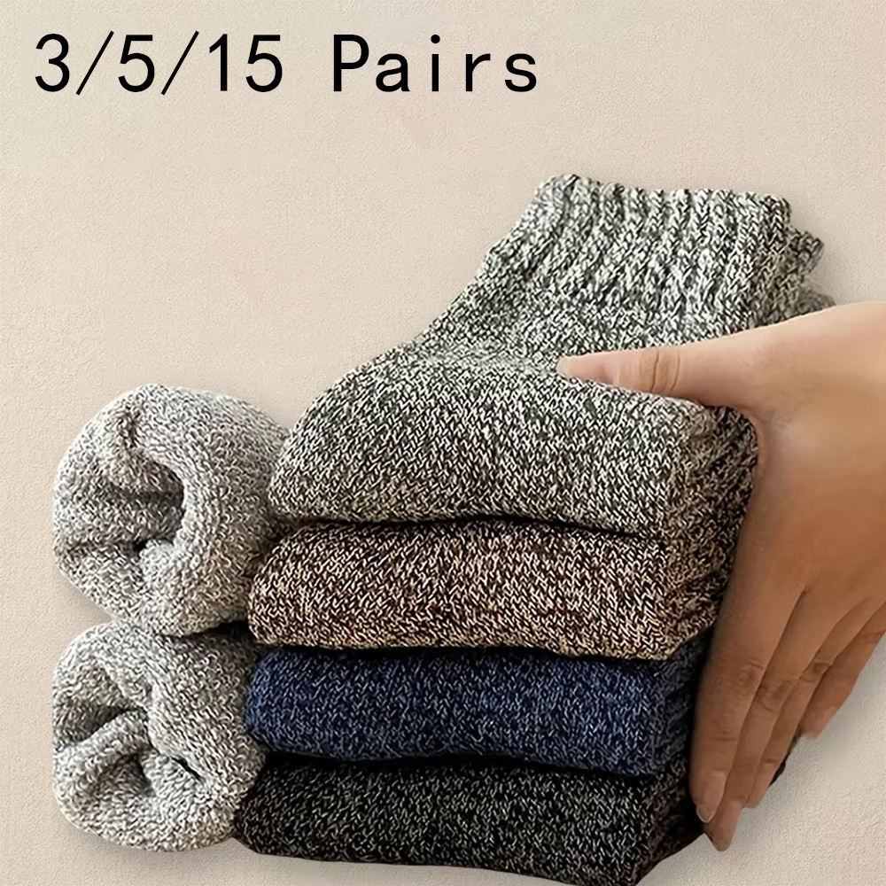 3/5/15 Pairs Men Solid Color Socks Fashionable Simple Versatile Winter Socks Are Soft Comfortable Lightweight Casual In Length
