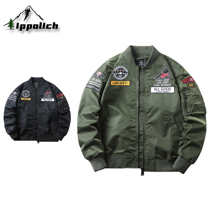 IPPOLICH Flight Jacket Men's Spring Autumn Baseball Uniform Printed Outerwear Tactical Leisure Waterproof Bomber Coat