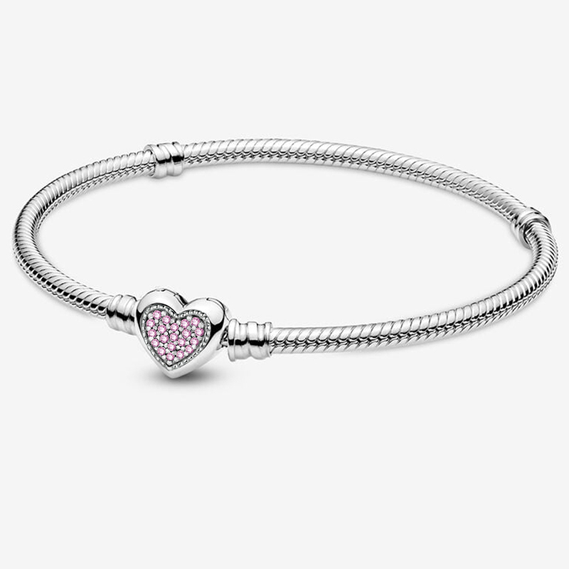 925 Sterling Silver Zircon Love Heart Sweet Bracelet DIY Bead Making Fit Original Pan Bracelets Fine Jewelry Gift