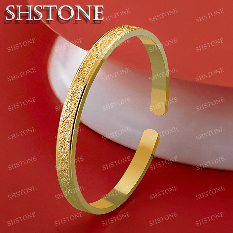 SHSTONE 18K Gold Frosted Open Bangles For Women Party Wedding Fashion Jewelry Banquet 925 Sterling Silver Bangle Birthday Gifts