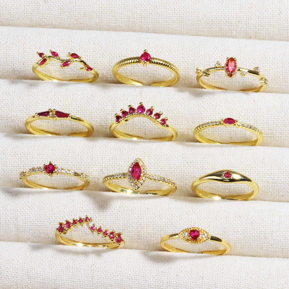 Rose Red Zircon Rings For Women Minimalism 18K Gold Plated Finger Dainty Jewelry Valentine Gifts For Girlfriend anillos mujer