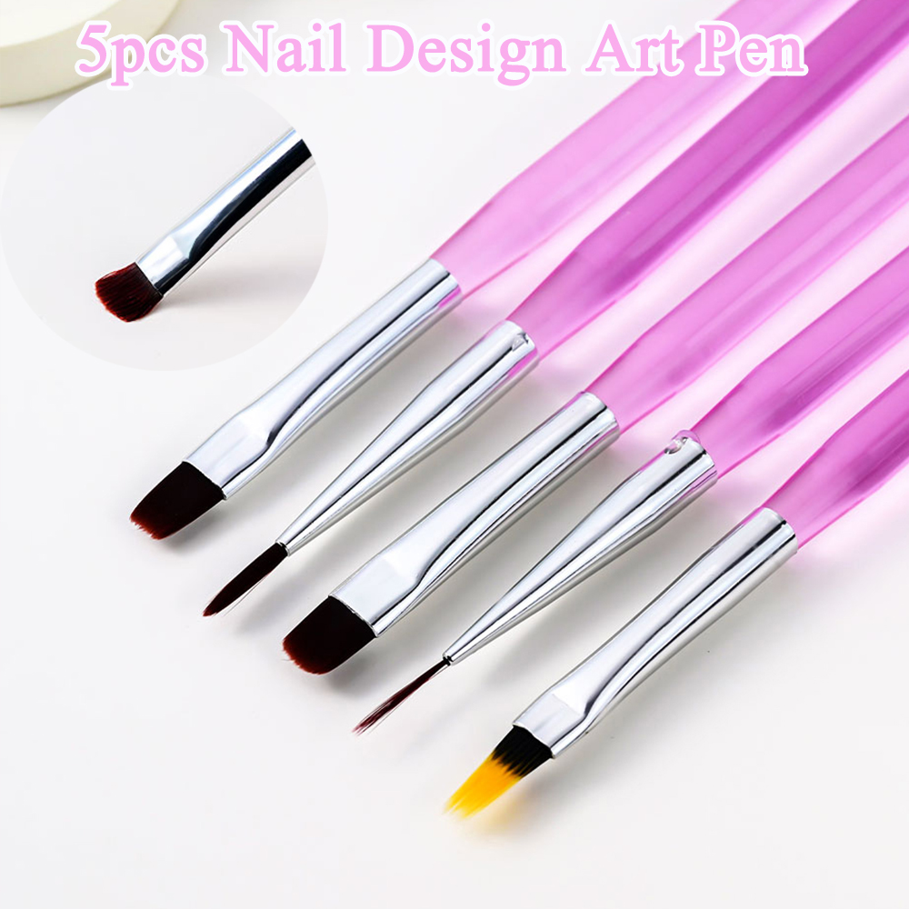5pcs Nail Design Art Pen Purple Transparent Brush Painting Brush Uv Gel Acrylic Ombre Pen DIY Manicure Salon Nail Brush Tools