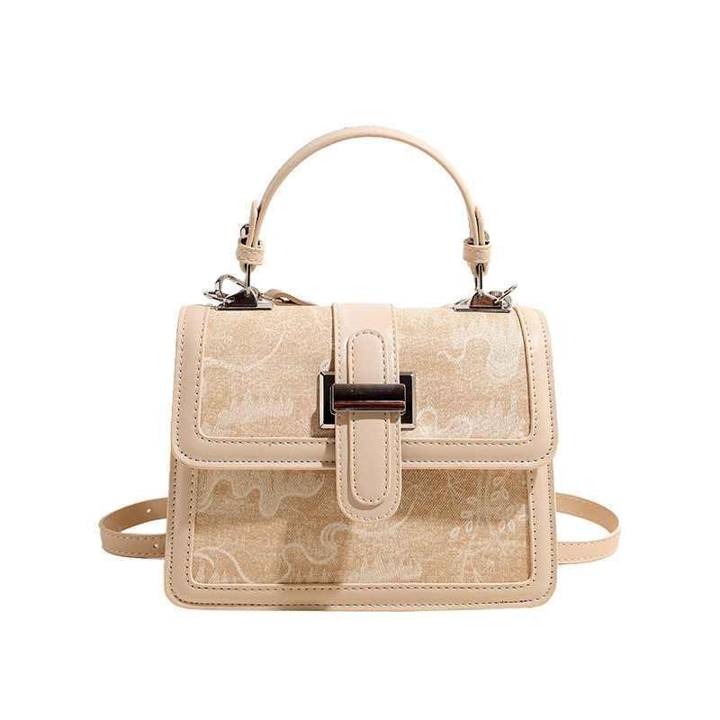 Women Vintage Jacquard Pattern Flap Square Handbag, Elegant Top Handle Satchel Bag, Retro Printed Small Crossbody Shoulder Purse For Party Daily Wea