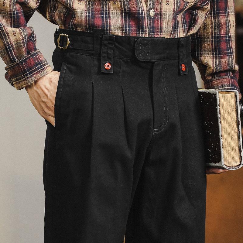 American Vintage Gurkha Trouser For Men British Style Casual Loose Straight Cargo Pants Spring Autumn Fashion Cotton Naples Pant