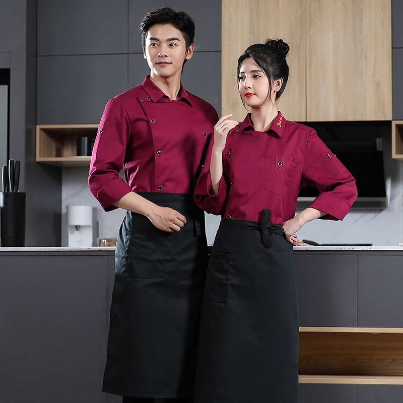 Chef Overalls Men's Long-Sleeved Autumn and Winter Black with Extra Lining Baking Restaurant Rear Kitchen Women's Extra Large Si