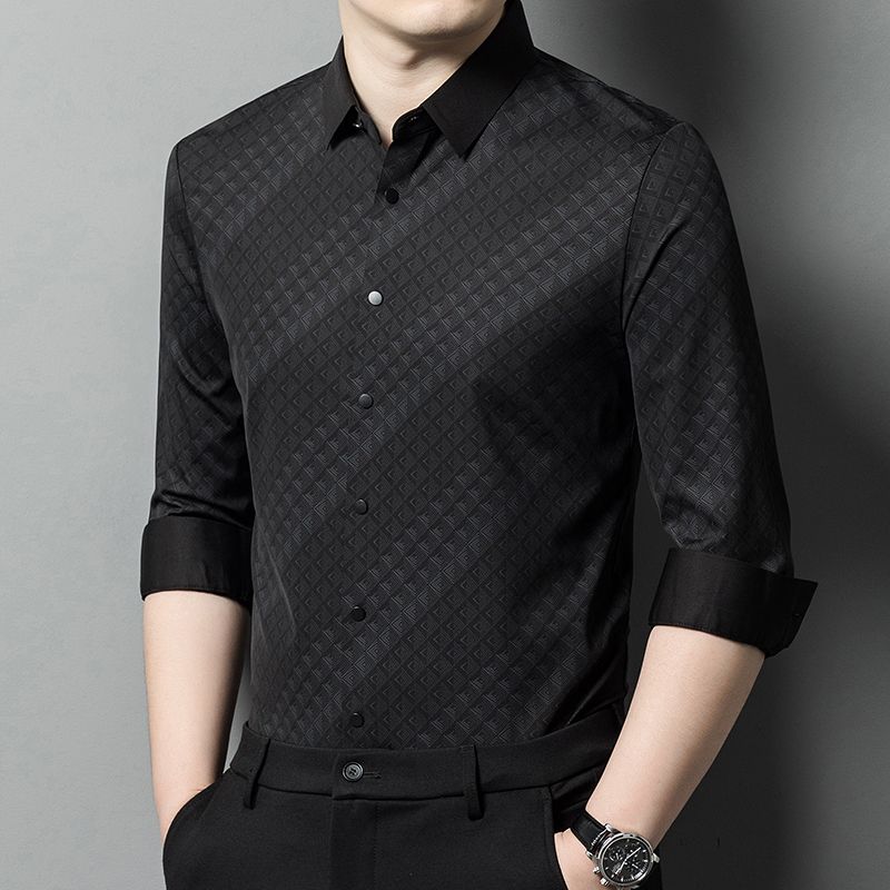 Spring Autumn Turn-down Collar Striped Printed Button Men's Pinstripe Long Sleeve Cardigan Shirts Boyfriend Business Tops