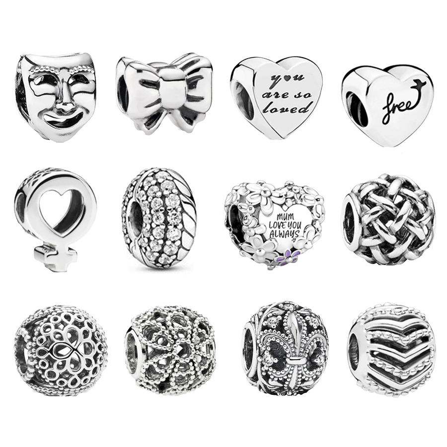 Hot Sale Sparkling donutsï¼Daisy Heartï¼Bow Charm Beads Fit Original 925 Sterling Silver Bracelet DIY Women Jewelry Gift