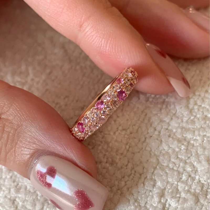 925 Sterling Silver Open Finger Ring Elegant Rose Pink Shining Dazzling Stackable For Women Jewelry Gift Dropship Wholesale