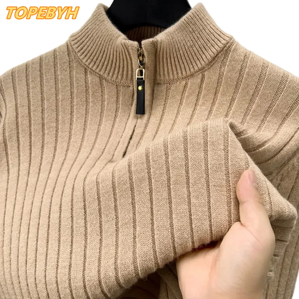 Mens Sweater Winter Quarter Zip Sweater Slim Fit Casual Knitted Pullover Tops