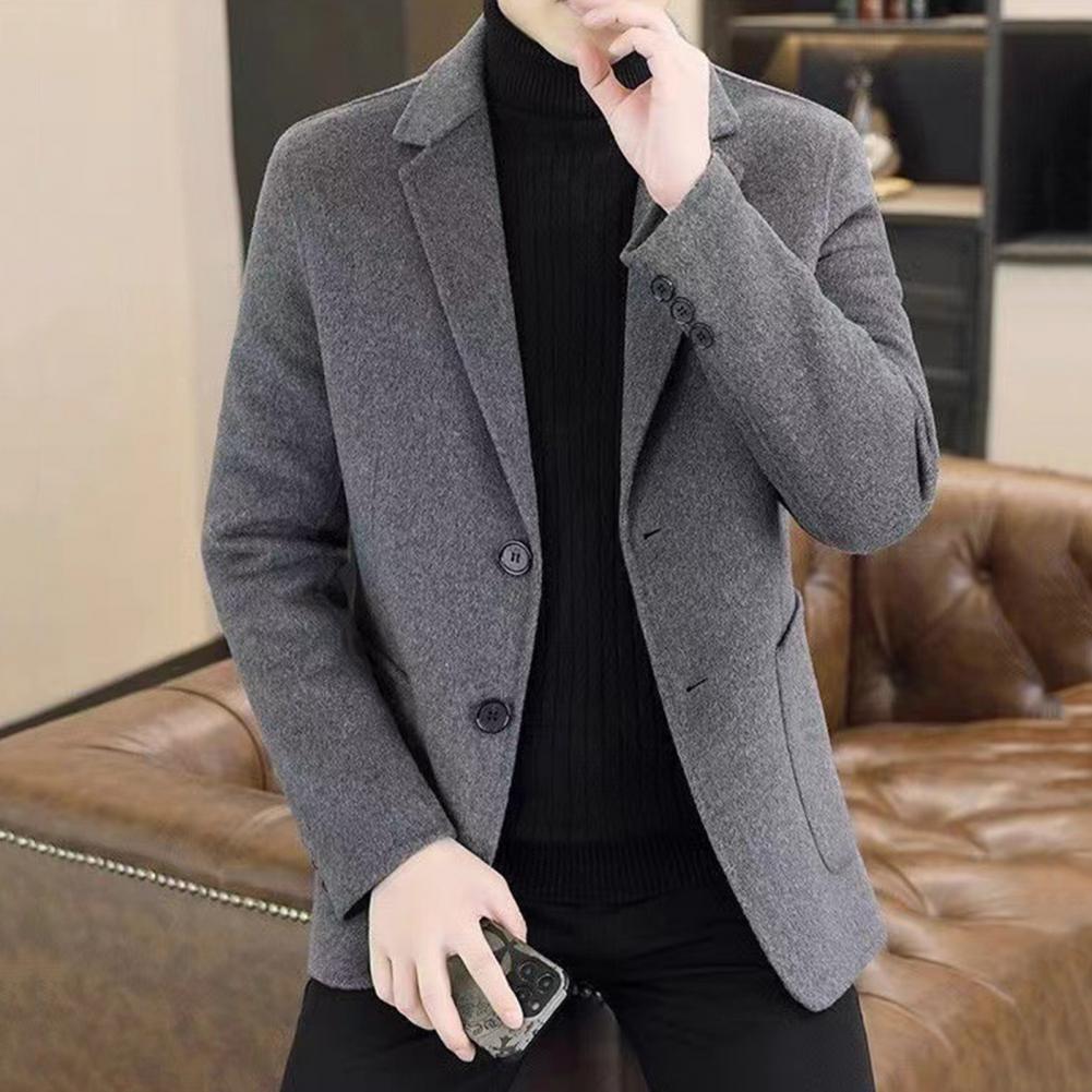 Men Woolen Suit Jacket Vertical Pockets Two button Lapel Suit Wool Coat Formal Business Men Coat Wool Short Coat