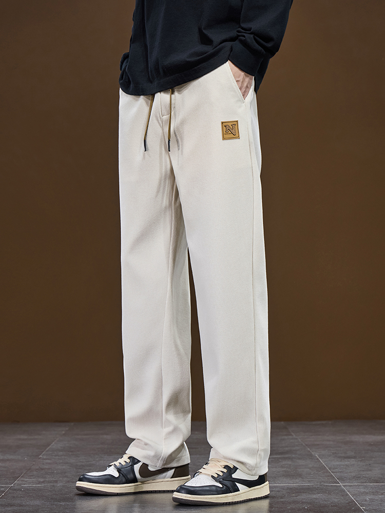 Autumn New Men's Baggy Wide-leg Pants Corduroy Fabric White Black Fashion Korean Loose Straight Trousers Outdoor Sweatpants