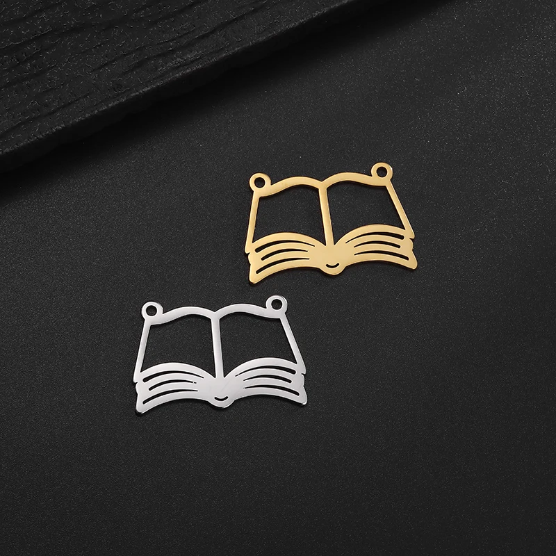 5pcs/lot Stainless Steel Book Charm for Jewelry Making Necklaces Earrings Bracelets Charms for Jewelry Making Supplies Wholesale