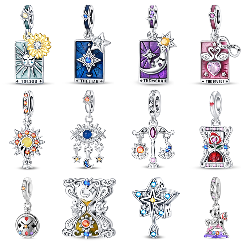 925 Sterling Silver Fashion Tarot Lovers Star Moon Sun Libra Charms Beads Fit Brand Original Bracelet DIY Fine Jewelry Gift